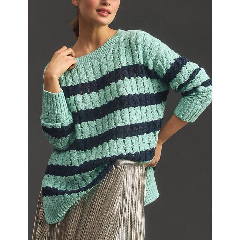 Anthropologie Pilcro Longline Stitch Sweater Blue Oversized Tunic Womens XXS